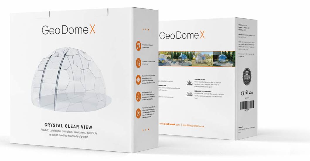 GeoDomeX packaging: easy-to-handle boxes with crystal clear view artwork
